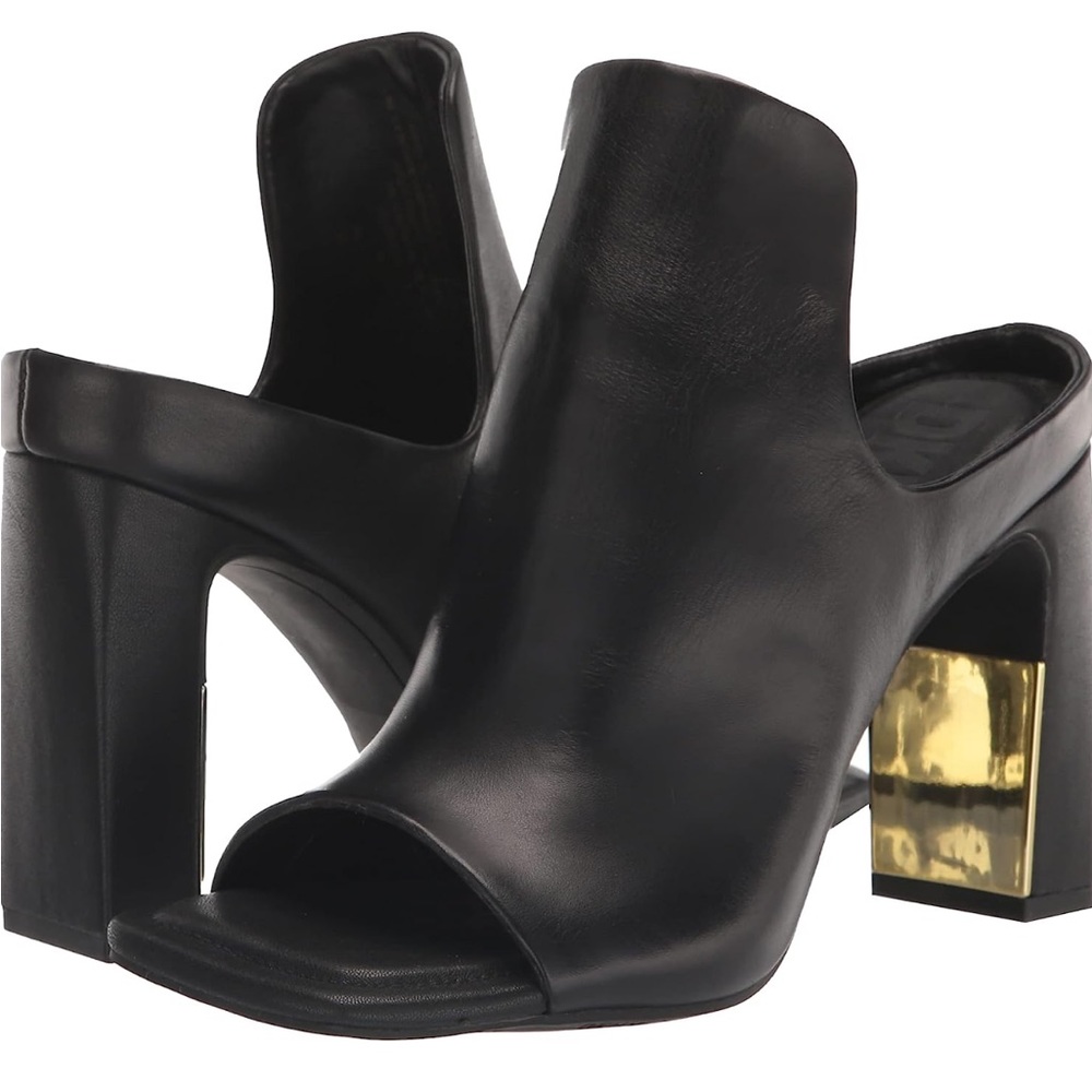 DKNY Peep Toe leather Heel Mule (Women) in black